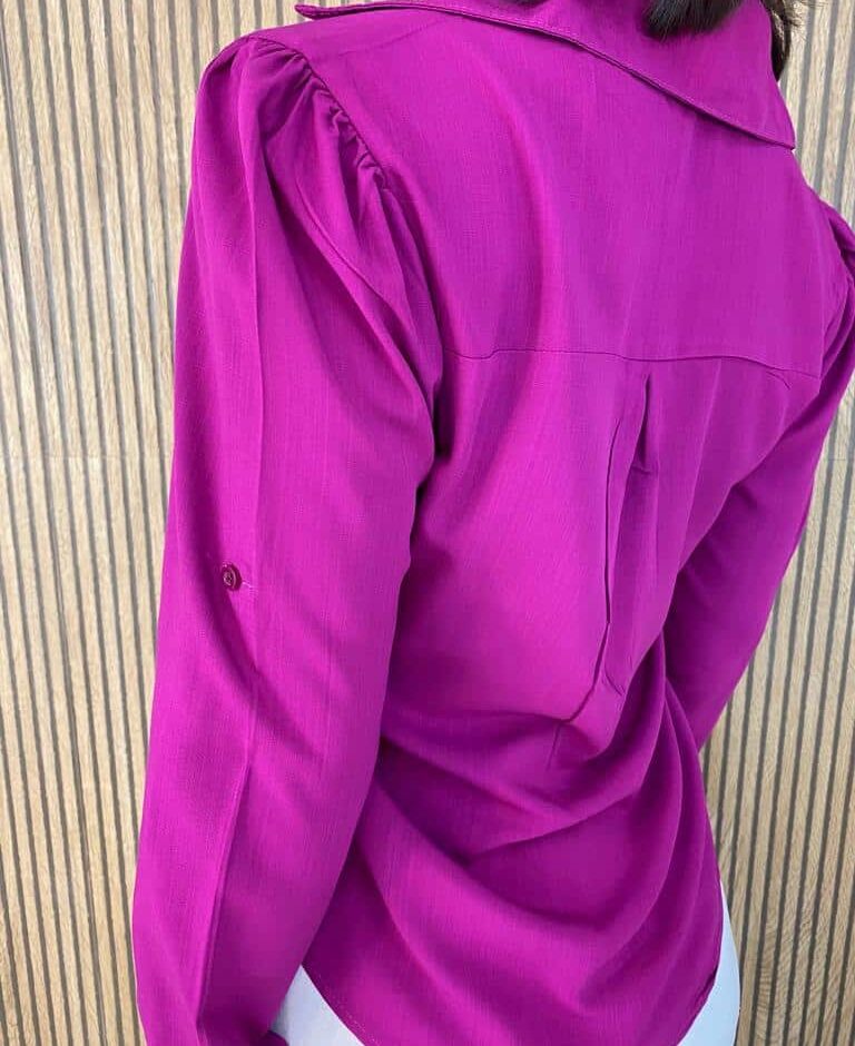 Camisa Feminina Manga Longa Viscolinho Jade Fúcsia - Fernanda Ramos Store