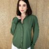 Camisa Feminina Manga Longa Viscolinho Jade Verde Militar - Fernanda Ramos Store