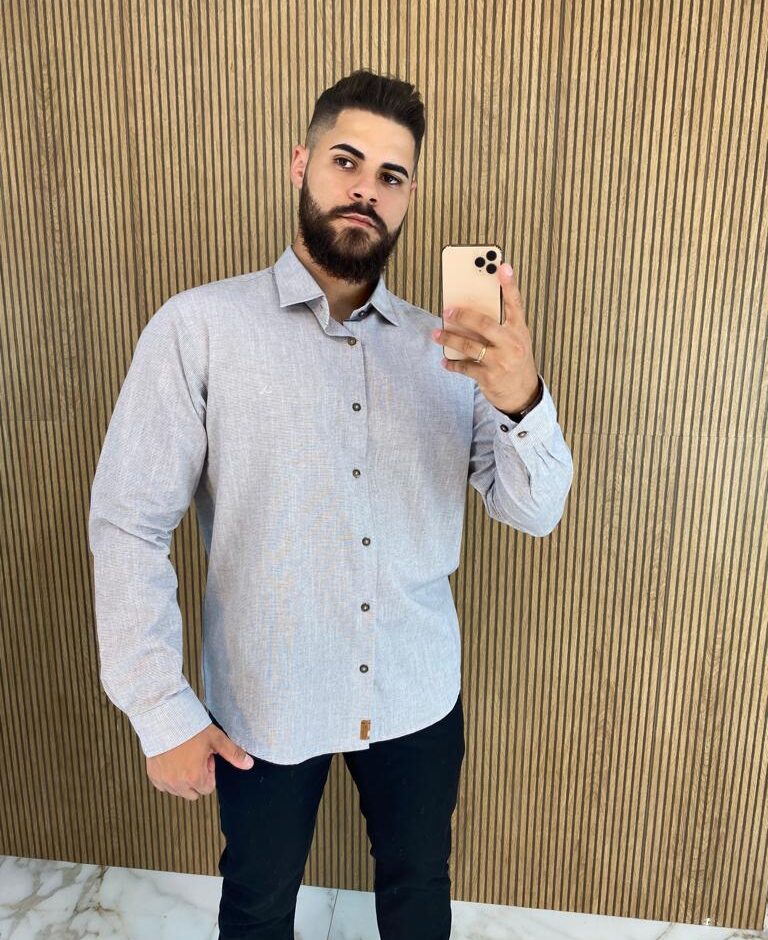 Camisa Manga Longa Masculina Slim Ogochi Cinza 0005 - Fernanda Ramos Store