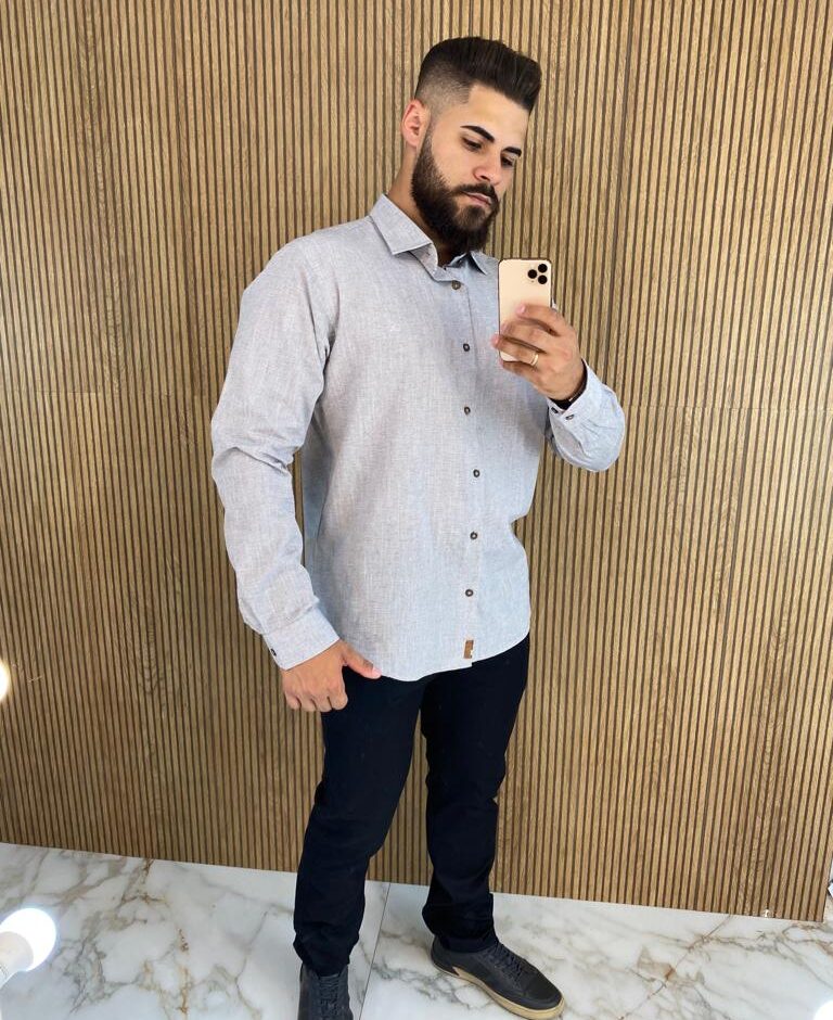 Camisa Manga Longa Masculina Slim Ogochi Cinza 0005 - Fernanda Ramos Store