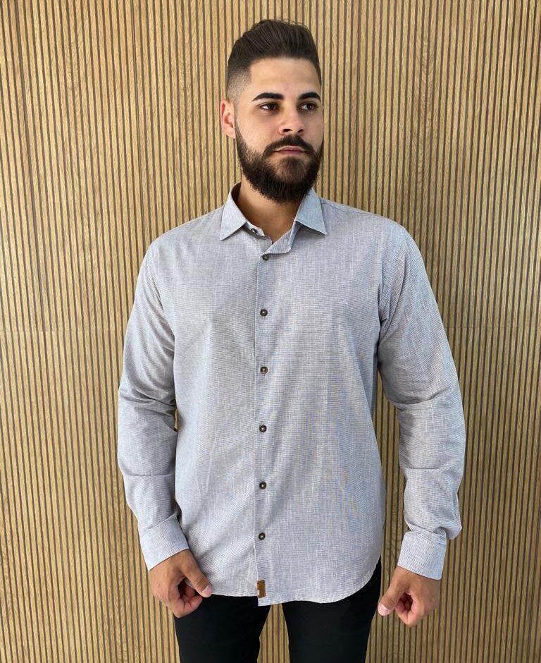 Camisa Manga Longa Masculina Slim Ogochi Cinza 0005 - Fernanda Ramos Store