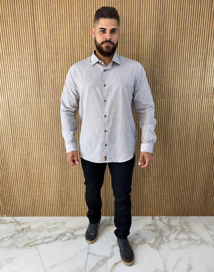 Camisa Manga Longa Masculina Slim Ogochi Cinza 0005 - Fernanda Ramos Store