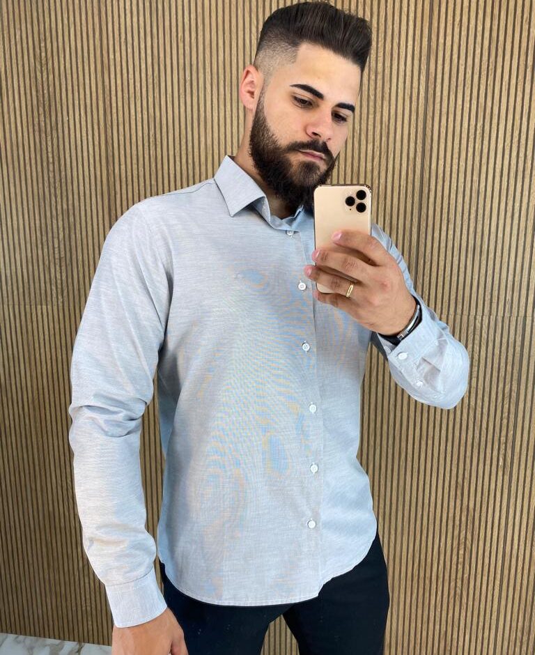 Camisa Manga Longa Masculina Slim Ogochi Cinza 0205 - Fernanda Ramos Store