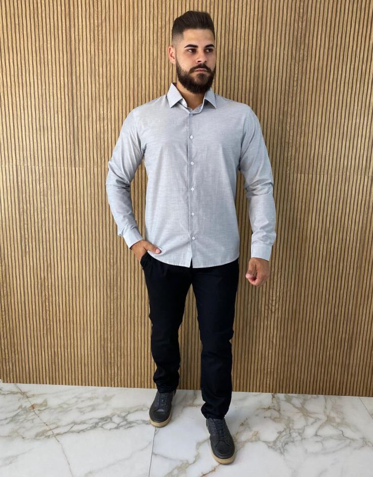 Camisa Manga Longa Masculina Slim Ogochi Cinza 0205 - Fernanda Ramos Store