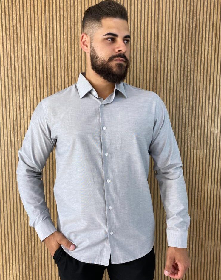 Camisa Manga Longa Masculina Slim Ogochi Cinza 0205 - Fernanda Ramos Store