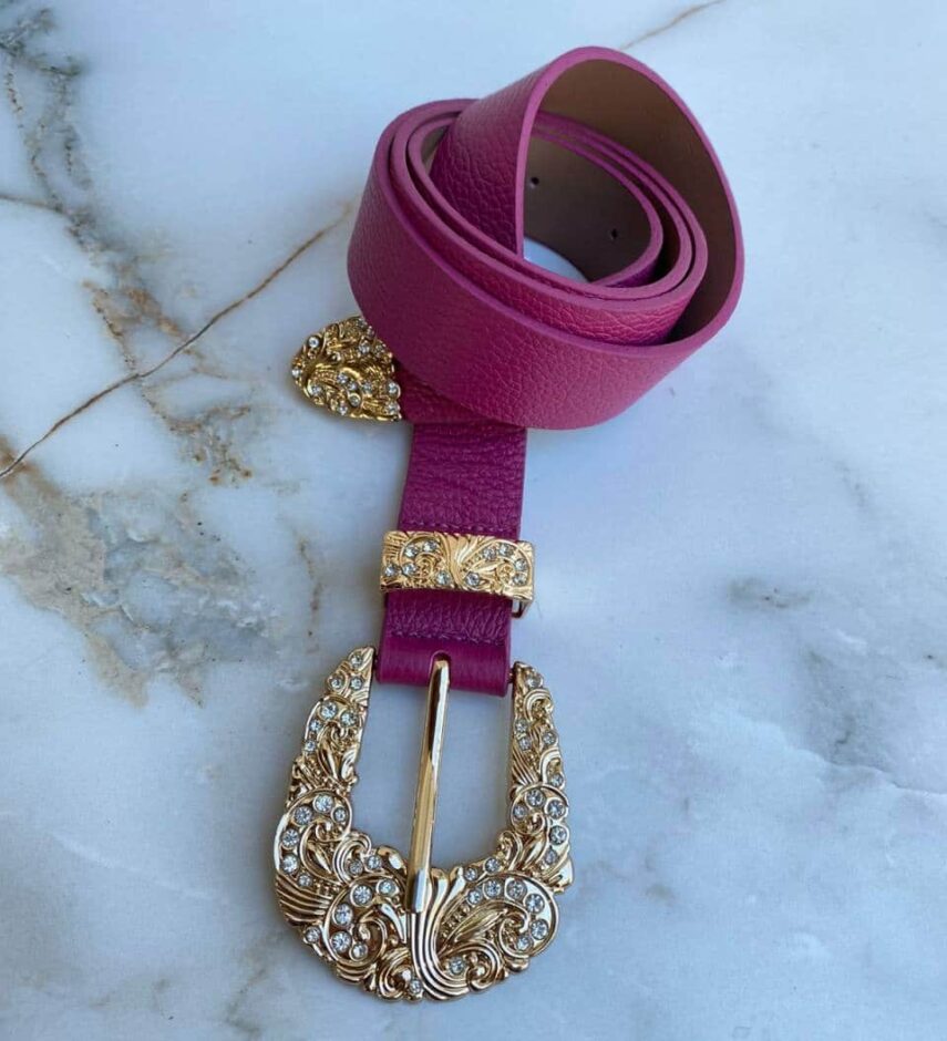 Cinto Feminino Couro Pink Fivela Dourada - Fernanda Ramos Store