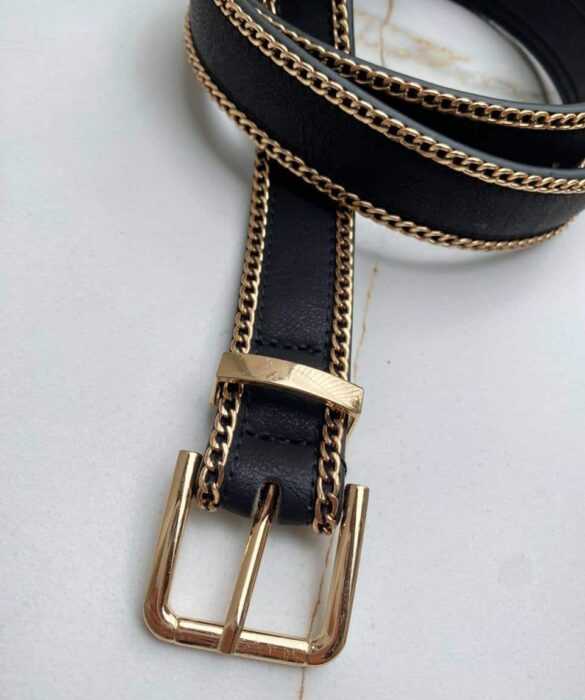 Cinto Feminino Detalhes Dourado Isis Preto - Fernanda Ramos Store