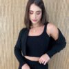 Conjunto Feminino Calça + Cropped + Casaquinho Tricot Preto - Fernanda Ramos Store