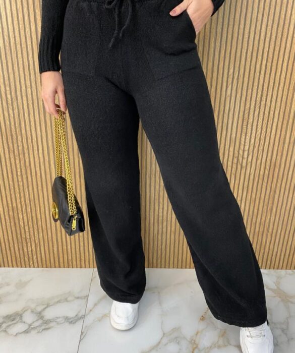 Conjunto Feminino Calça + Cropped + Casaquinho Tricot Preto - Fernanda Ramos Store