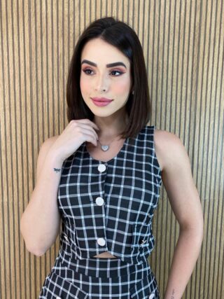 Conjunto Feminino Colete Cropped e Saia Midi Preto - Fernanda Ramos Store