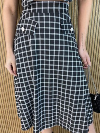 Conjunto Feminino Colete Cropped e Saia Midi Preto - Fernanda Ramos Store