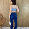 Conjunto Feminino Cropped com Bojo e Camisa Listrado Azul - Fernanda Ramos Store