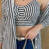 Conjunto Feminino Cropped com Bojo e Camisa Listras Preto - Fernanda Ramos Store