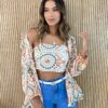 Conjunto Feminino Cropped sem Bojo e Camisa Laise Estampado - Fernanda Ramos Store