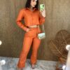 Conjunto Feminino Sarja Cropped Manga Longa e Calça Laranja - Fernanda Ramos Store