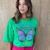 Cropped Feminino Manga Curta Estampado Borboleta Verde - Fernanda Ramos Store