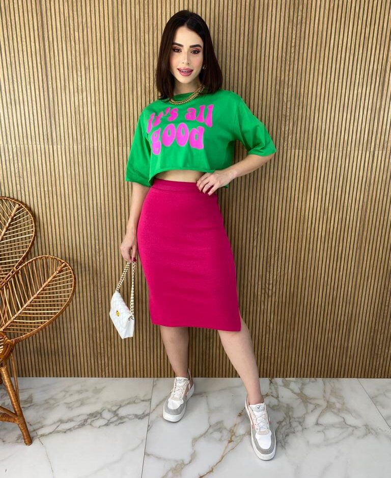 Cropped Feminino Manga Curta It's All Good Verde - Fernanda Ramos Store