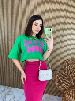 Cropped Feminino Manga Curta It's All Good Verde - Fernanda Ramos Store