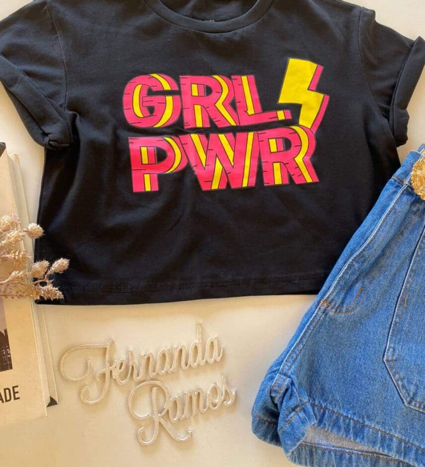 Cropped Feminino Manga Curta Preto Grl Pwr - Fernanda Ramos Store