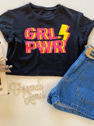 Cropped Feminino Manga Curta Preto Grl Pwr - Fernanda Ramos Store