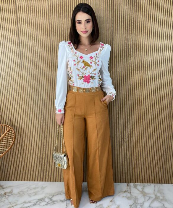 Cropped Feminino Manga Longa Bordado Branco - Fernanda Ramos Store