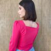 Cropped Feminino Manga Longa Bordado Pink - Fernanda Ramos Store