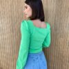 Cropped Feminino Manga Longa Bordado Verde - Fernanda Ramos Store