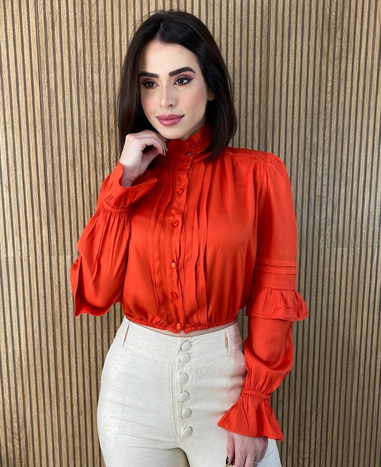 Cropped Feminino Manga Longa com Botões Liz Coral - Fernanda Ramos Store