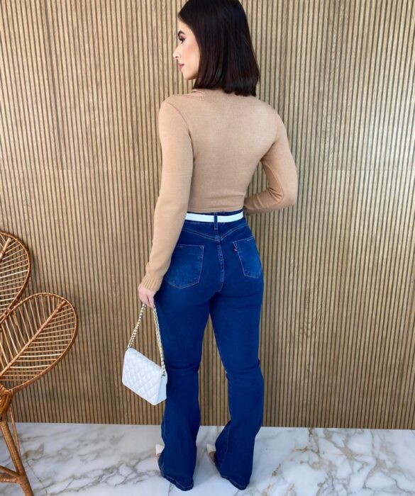 Cropped Feminino Manga Longa Tricot Modal com Abertura Bege - Fernanda Ramos Store