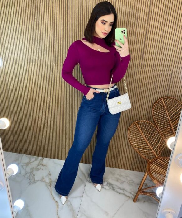 Cropped Feminino Manga Longa Tricot Modal com Abertura Fúcsia - Fernanda Ramos Store