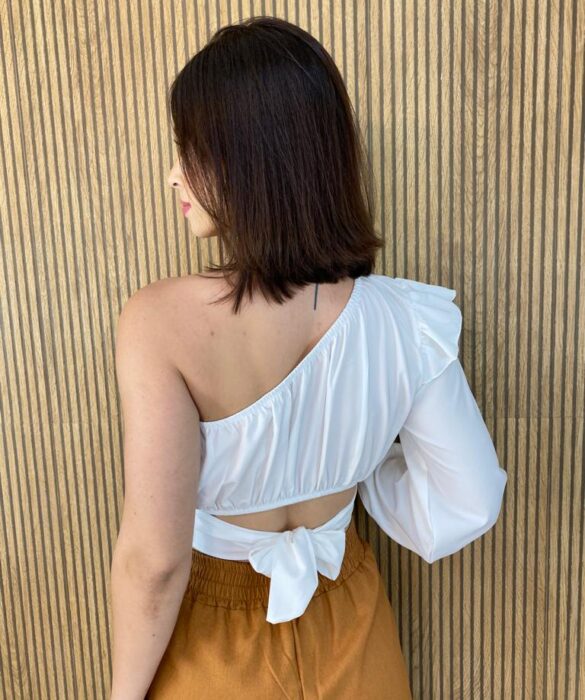 Cropped Feminino Nula Manga com Amarração Branco - Fernanda Ramos Store