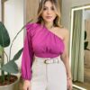 Cropped Feminino Nula Manga com Amarração Fúcsia - Fernanda Ramos Store