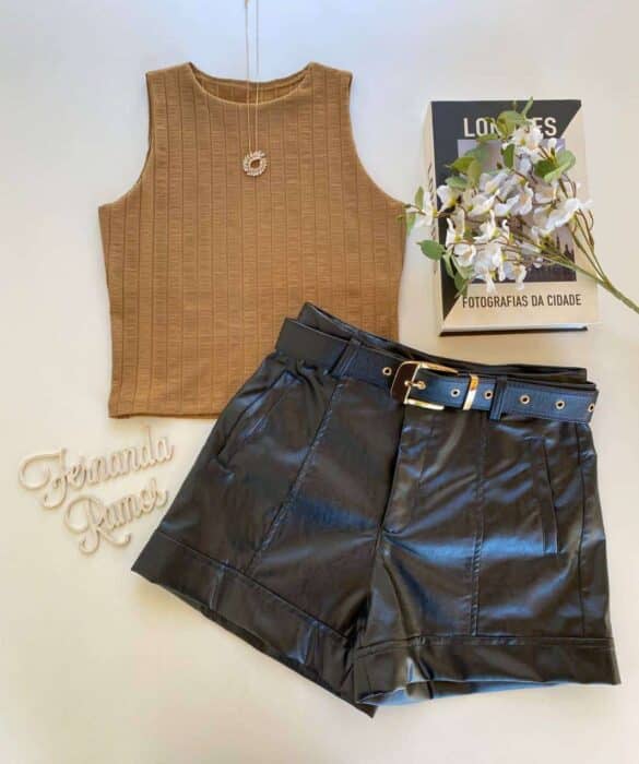 Cropped Feminino sem Bojo Malha Canelada Terra - Fernanda Ramos Store