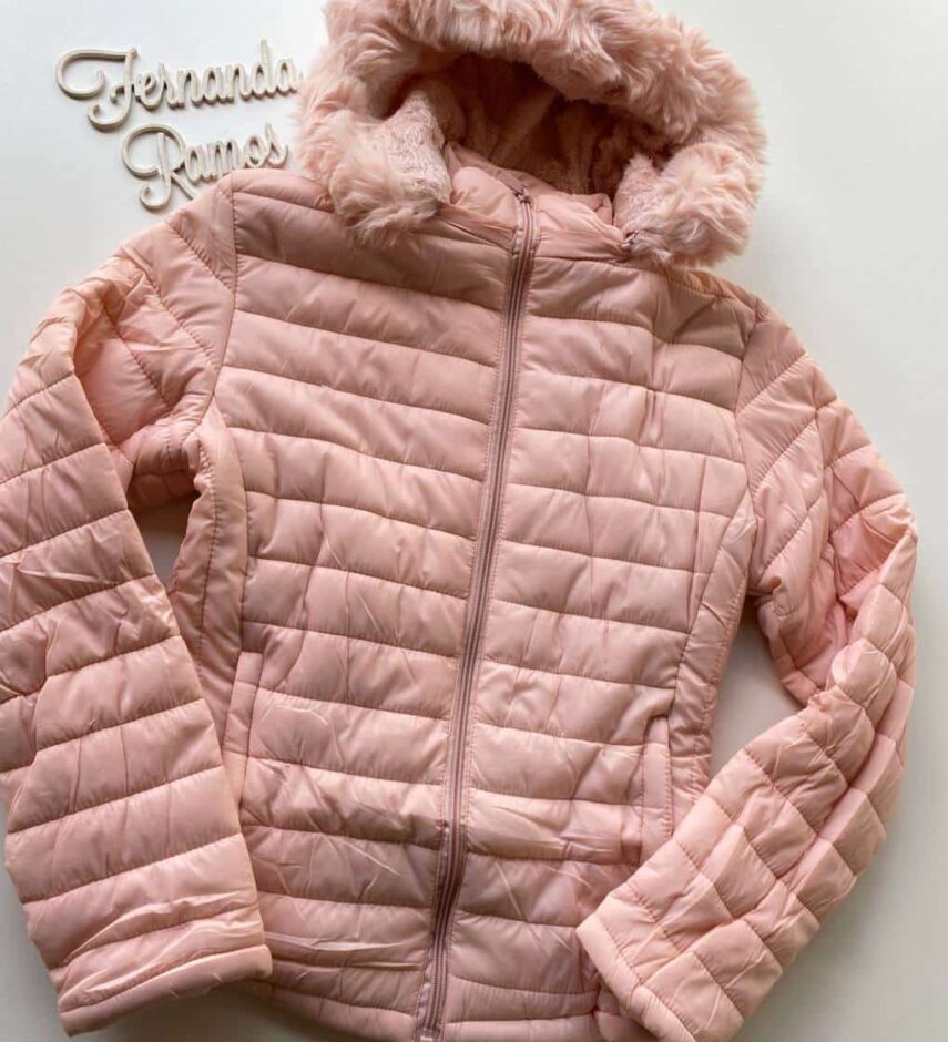 Jaqueta Feminina Peluciada Capuz Removível Leticia Rosa Bebe - Fernanda Ramos Store