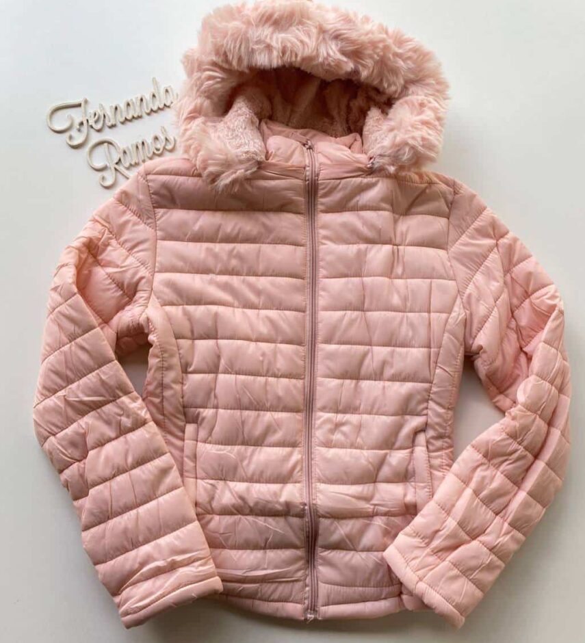Jaqueta Feminina Peluciada Capuz Removível Leticia Rosa Bebe - Fernanda Ramos Store