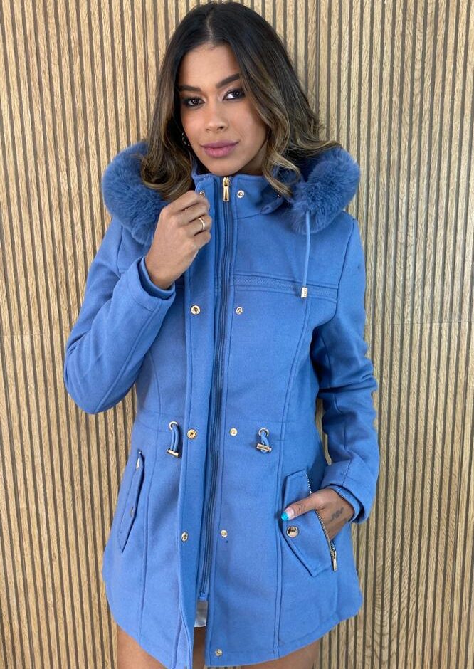 Parka Feminina Capuz Removível Laura Azul - Fernanda Ramos Store