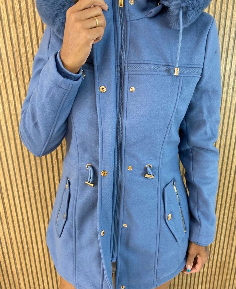 Parka Feminina Capuz Removível Laura Azul - Fernanda Ramos Store