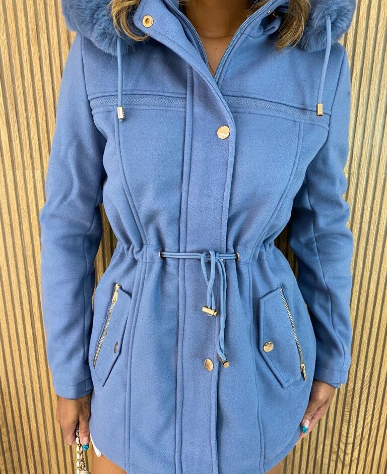 Parka Feminina Capuz Removível Laura Azul - Fernanda Ramos Store