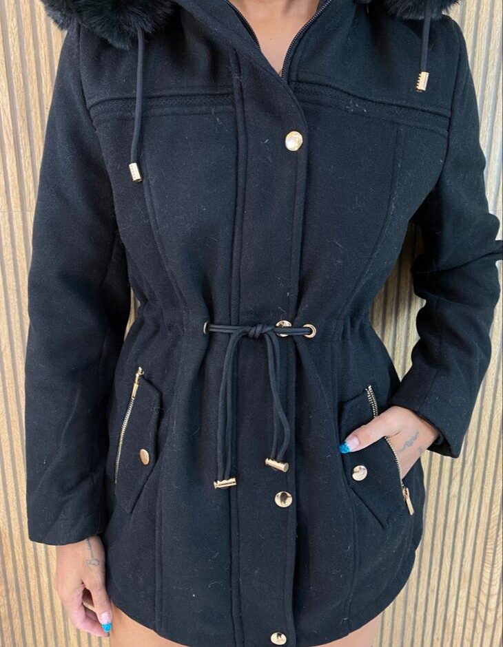 Parka Feminina Capuz Removível Laura Preta - Fernanda Ramos Store