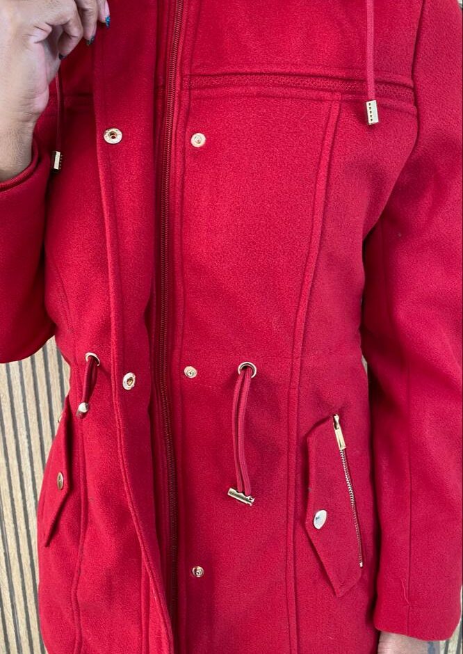 Parka Feminina Capuz Removível Laura Vermelha - Fernanda Ramos Store