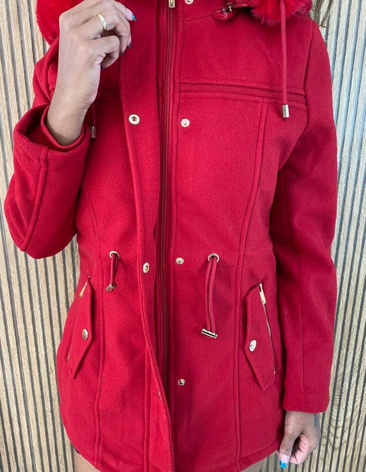 Parka Feminina Capuz Removível Laura Vermelha - Fernanda Ramos Store