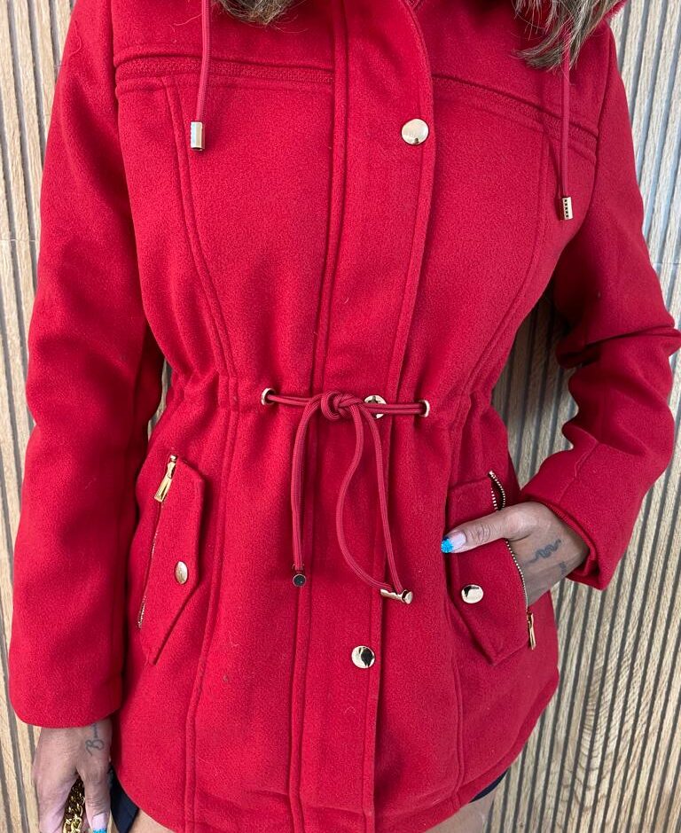 Parka Feminina Capuz Removível Laura Vermelha - Fernanda Ramos Store