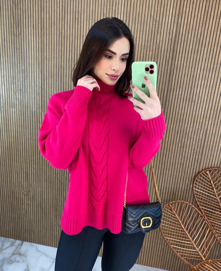 Poncho Feminino Tricot Isa Gola Alta Pink Fernanda Ramos Store