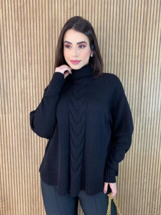 Poncho Feminino Tricot Isa Gola Alta Preto - Fernanda Ramos Store