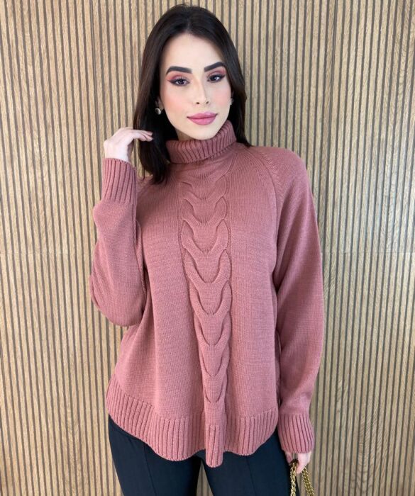 Poncho Feminino Tricot Isa Gola Alta Rose Fernanda Ramos Store