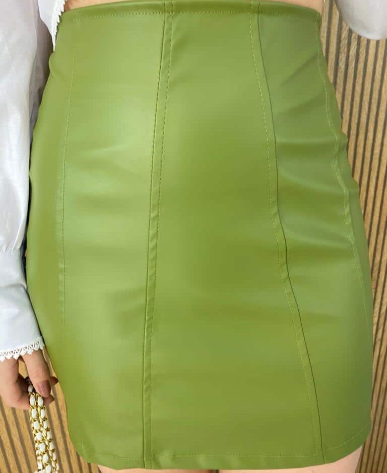 Saia Curta Feminina Couro Eco Verde - Fernanda Ramos Store