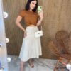 Saia Midi com Camadas Mariana Off White - Fernanda Ramos Store