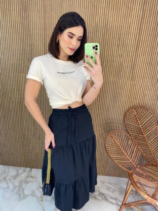 Saia Midi com Camadas Mariana Preta - Fernanda Ramos Store