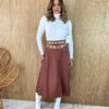 Saia Midi Couro Eco Veronica Marrom - Fernanda Ramos Store