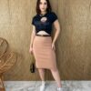 Saia Midi Feminina Tricot Modal Duda Bege - Fernanda Ramos Store